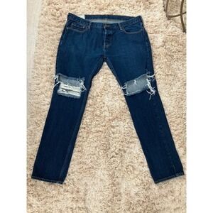 Hollister Mens Blue Denim Distressed Ripped Knee Straight Leg Jeans Size 38x32